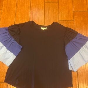 Chico's Black and Blue Puff Sleeve Blouse